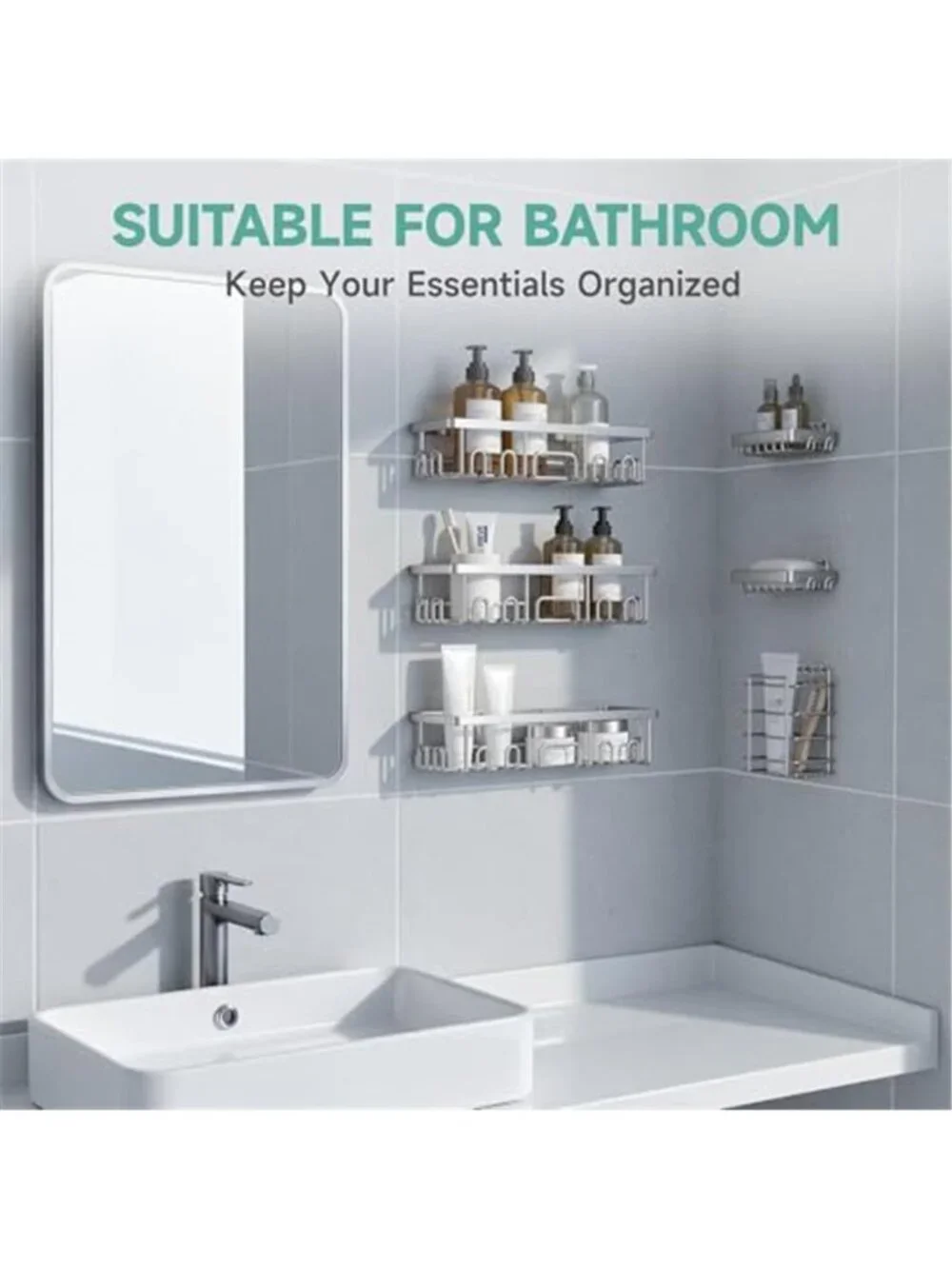 Shower Caddy 6 Pack Wall Mount Bathroom Shelf Organizer Soap Dish No Drill